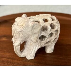 Elephant figurine intricately carved from soapstone